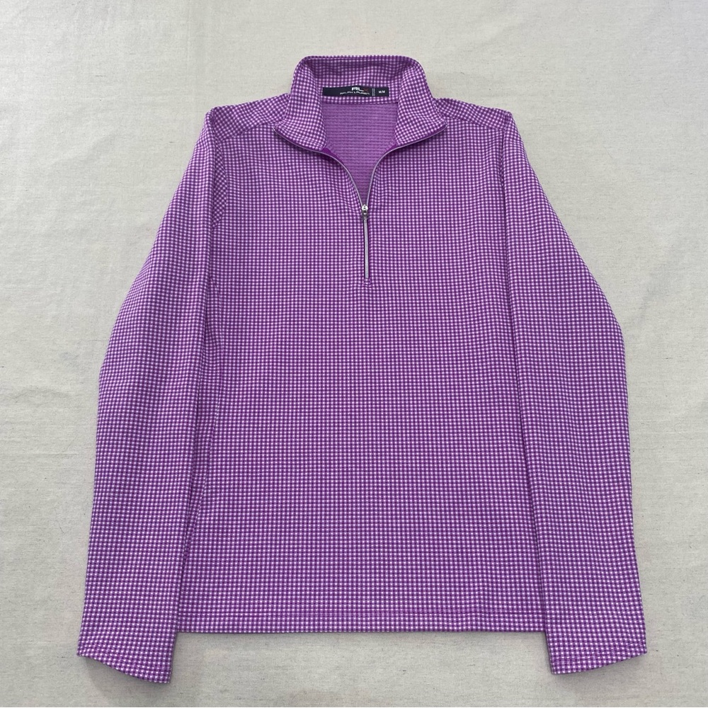 RLX Ralph Lauren Quarter 1/4 Zip Wicking Pullover Gingham Check Purple Women's